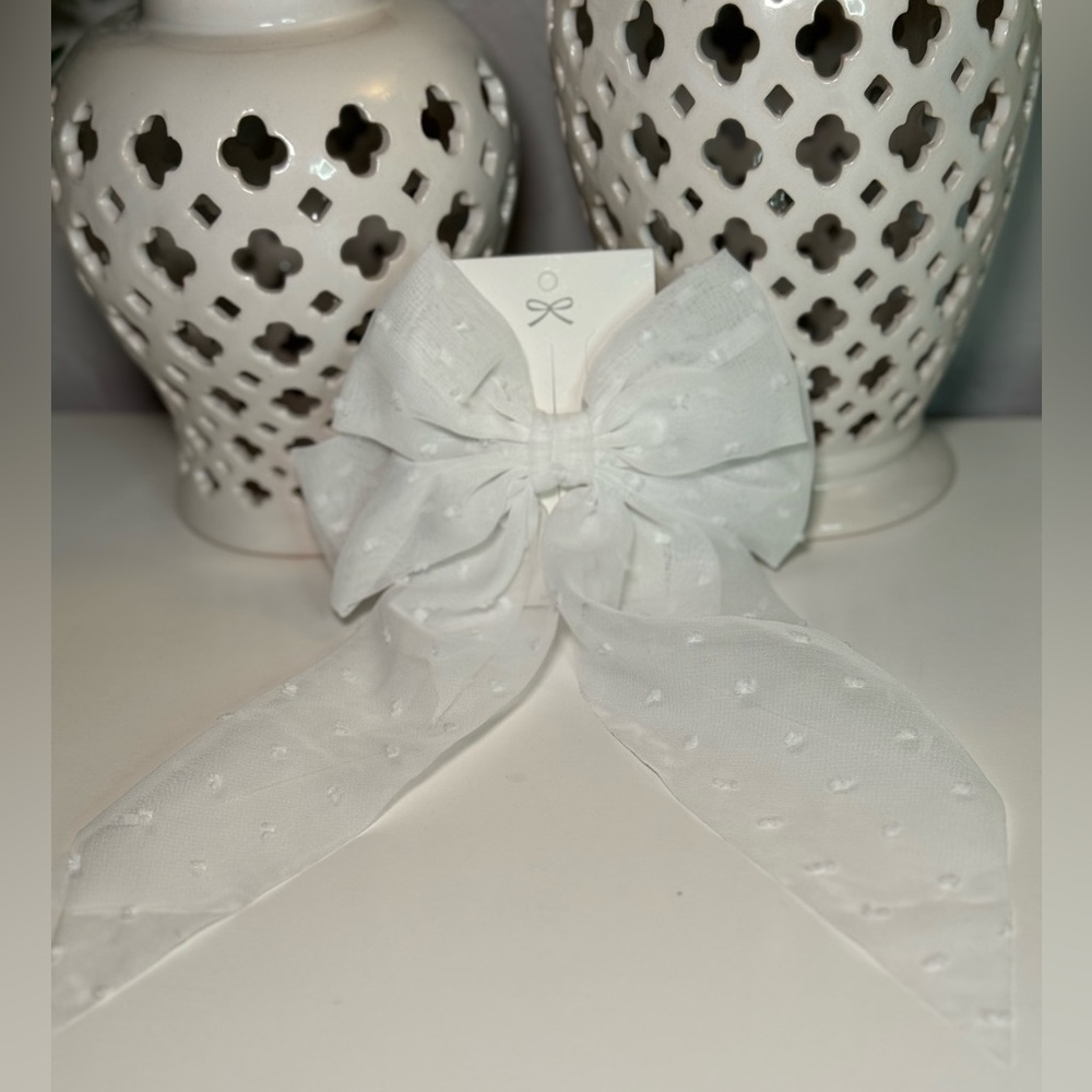 New Coquette Style White Large Bowknot Hair Clip Mesh Embroidered Bowknot